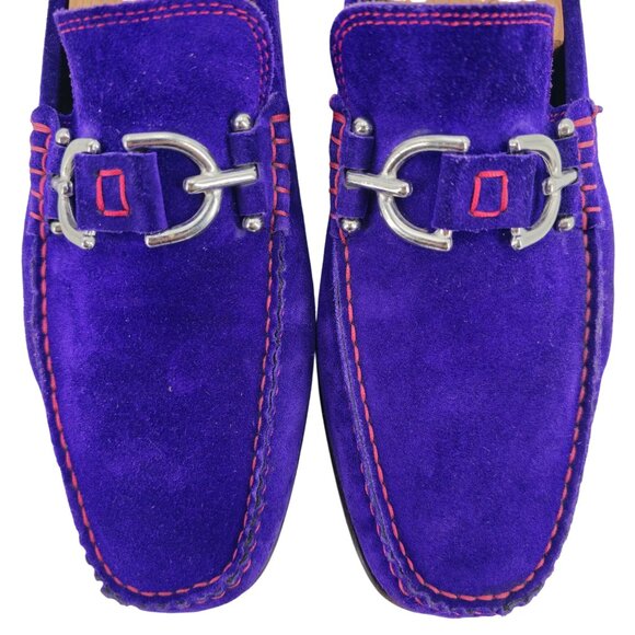 Donald J. Pliner Italy Dacio 2 Purple Indigo Suede Bit Loafers Men 8 Dress Shoes - Picture 2 of 11